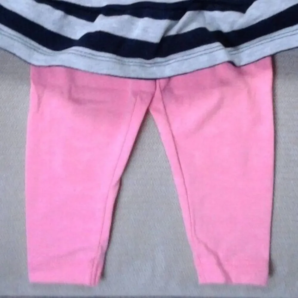 Carter's BabyGirl 6 Month Matching Set Peplum Top & Leggings Pink Gray Black EUC